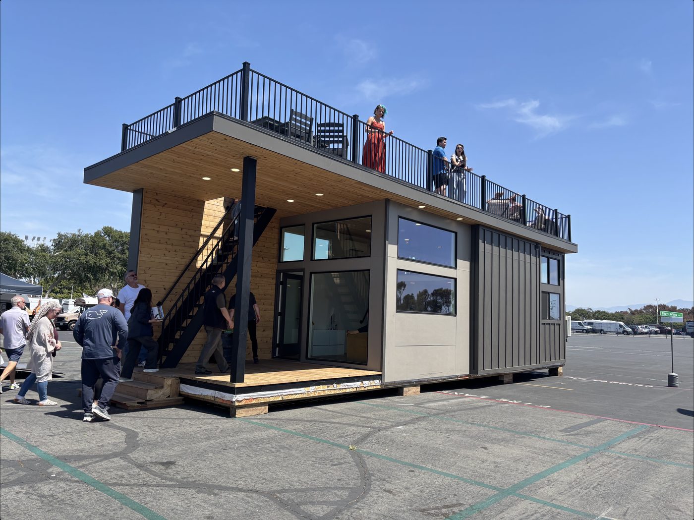 Modern tiny home with a rooftop deck